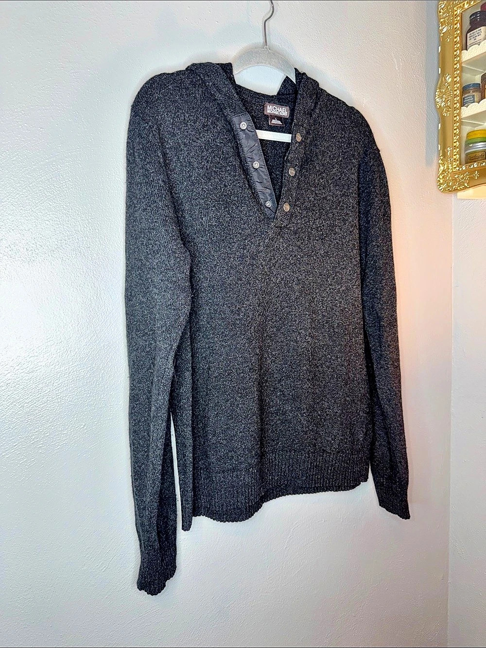 Michael Kors Button  Neck Sweater in Gray Size Large
